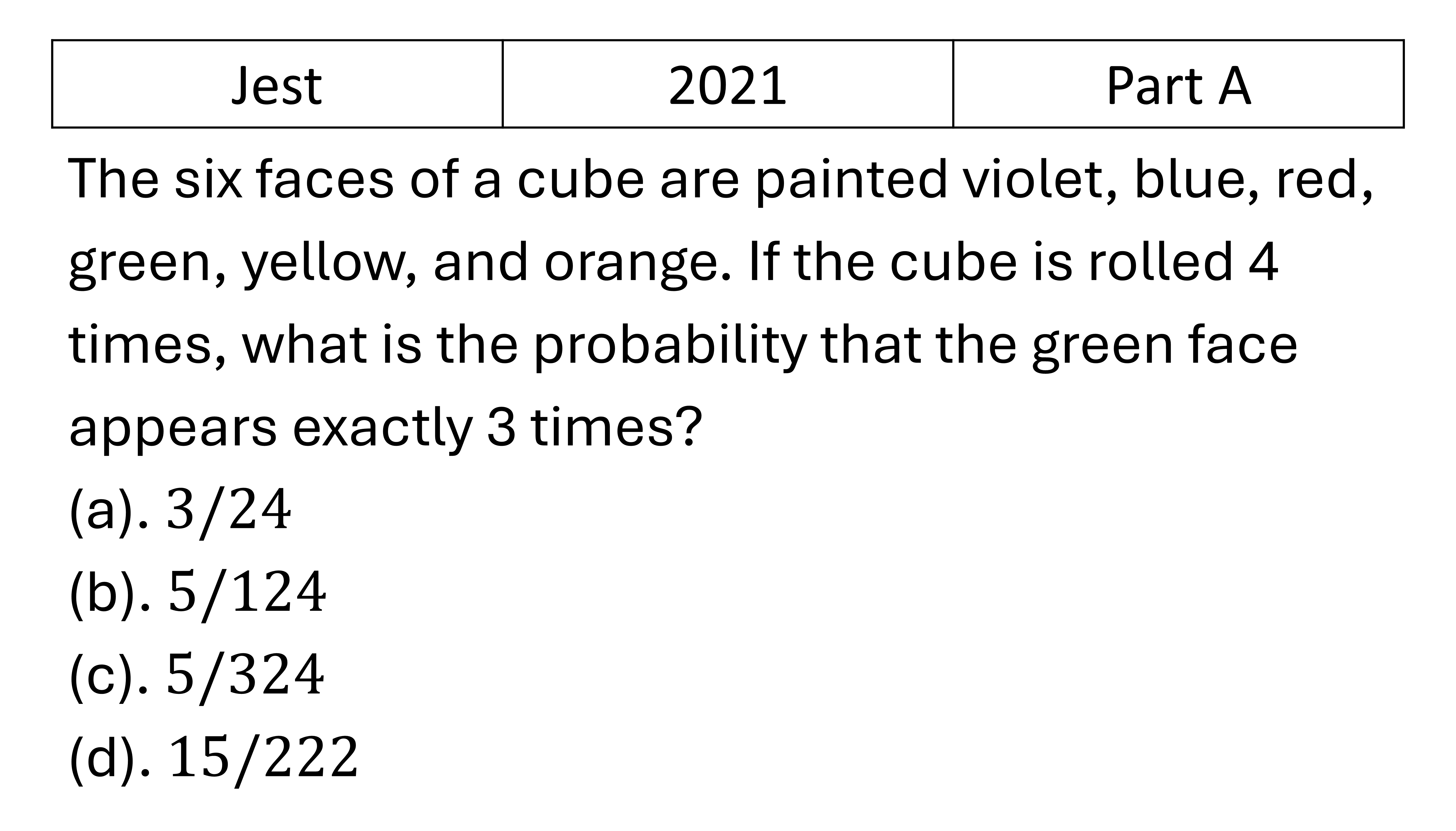 JEST 2021 Probability previous year question JEST_2021_Q20