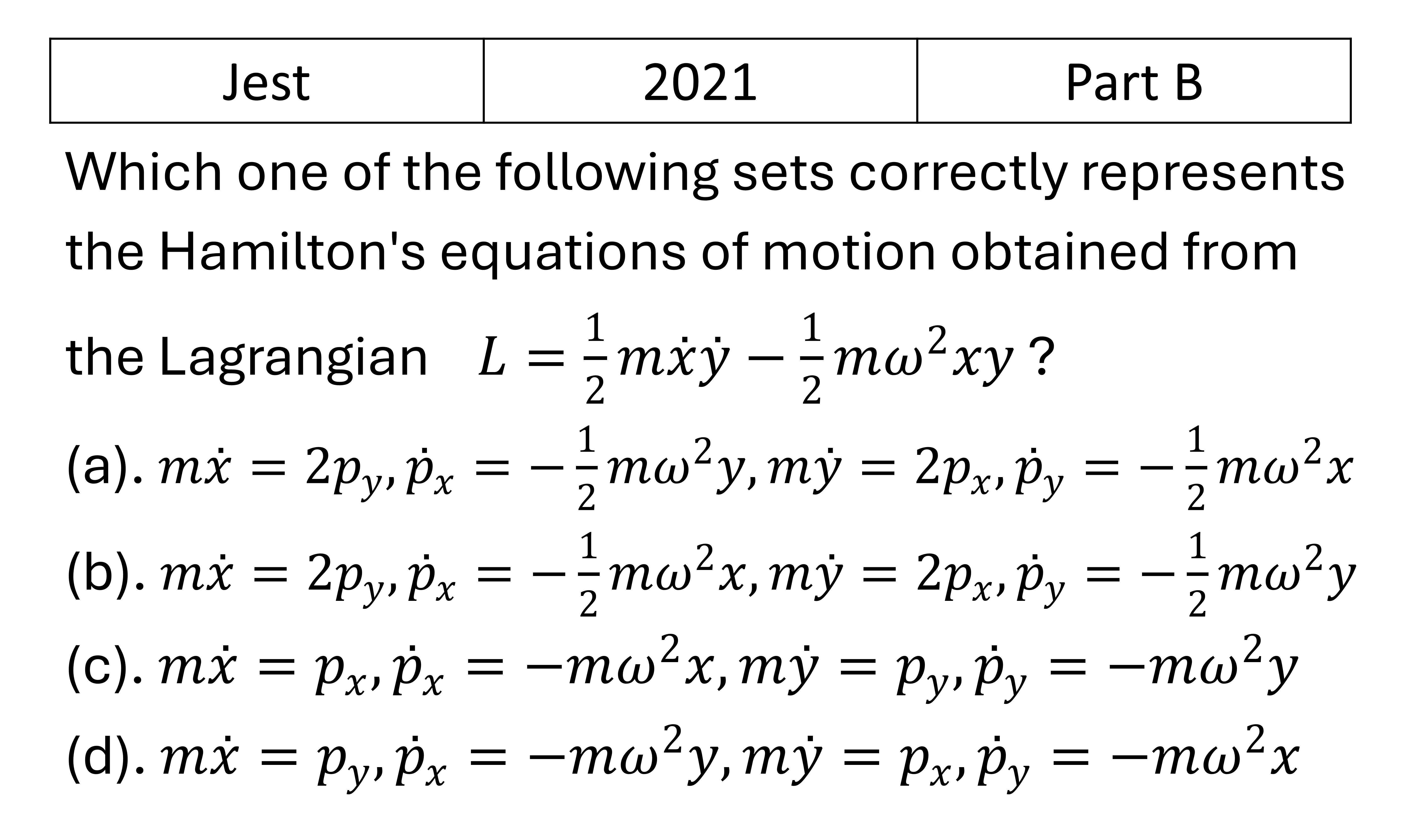 JEST 2021 Lagrangian and Hamiltonian previous year question JEST_2021_Q32