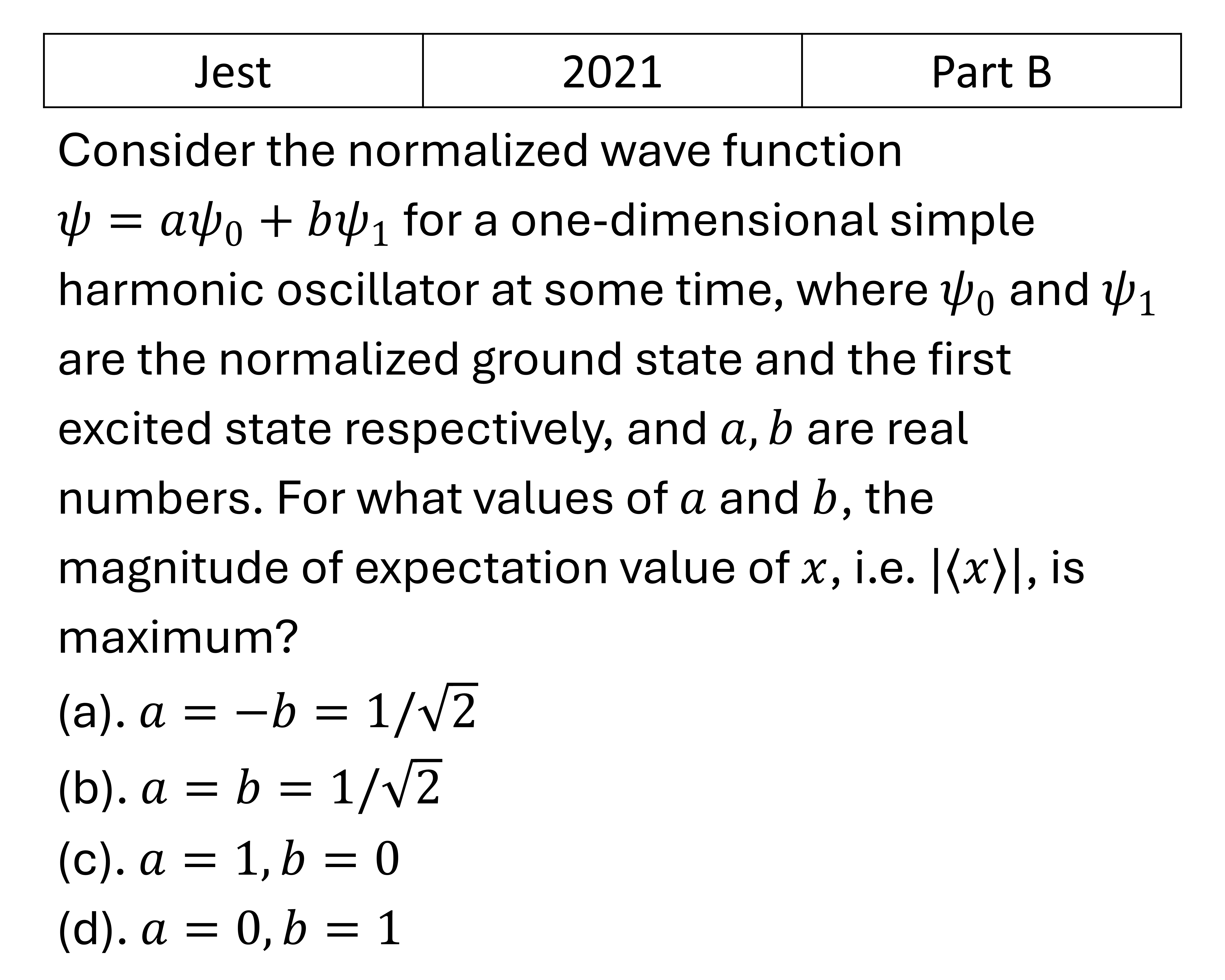 JEST 2021 Quantum Harmonic Oscillator previous year question JEST_2021_Q33