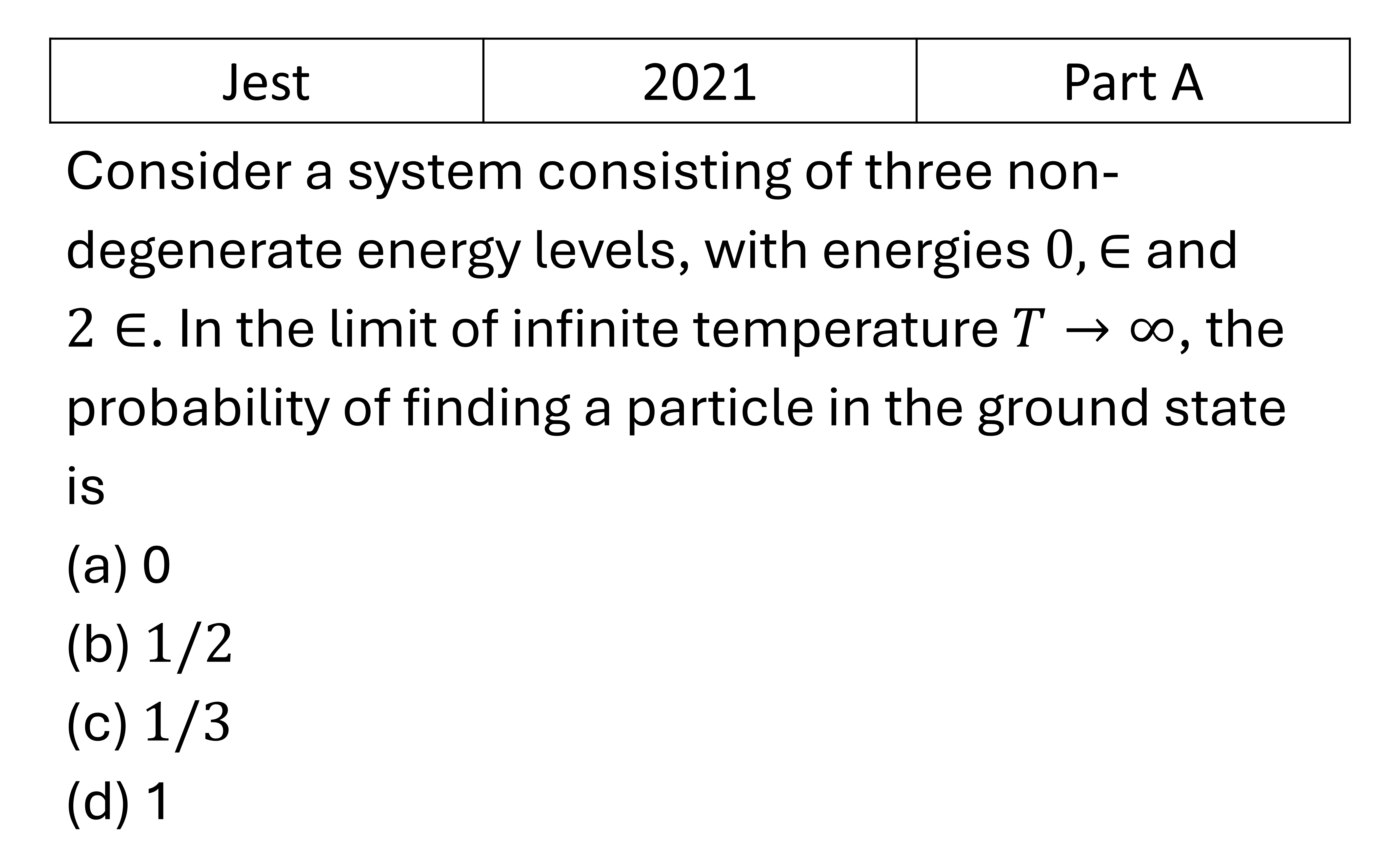 JEST 2021 Canonical Ensemble previous year question JEST_2021_Q7