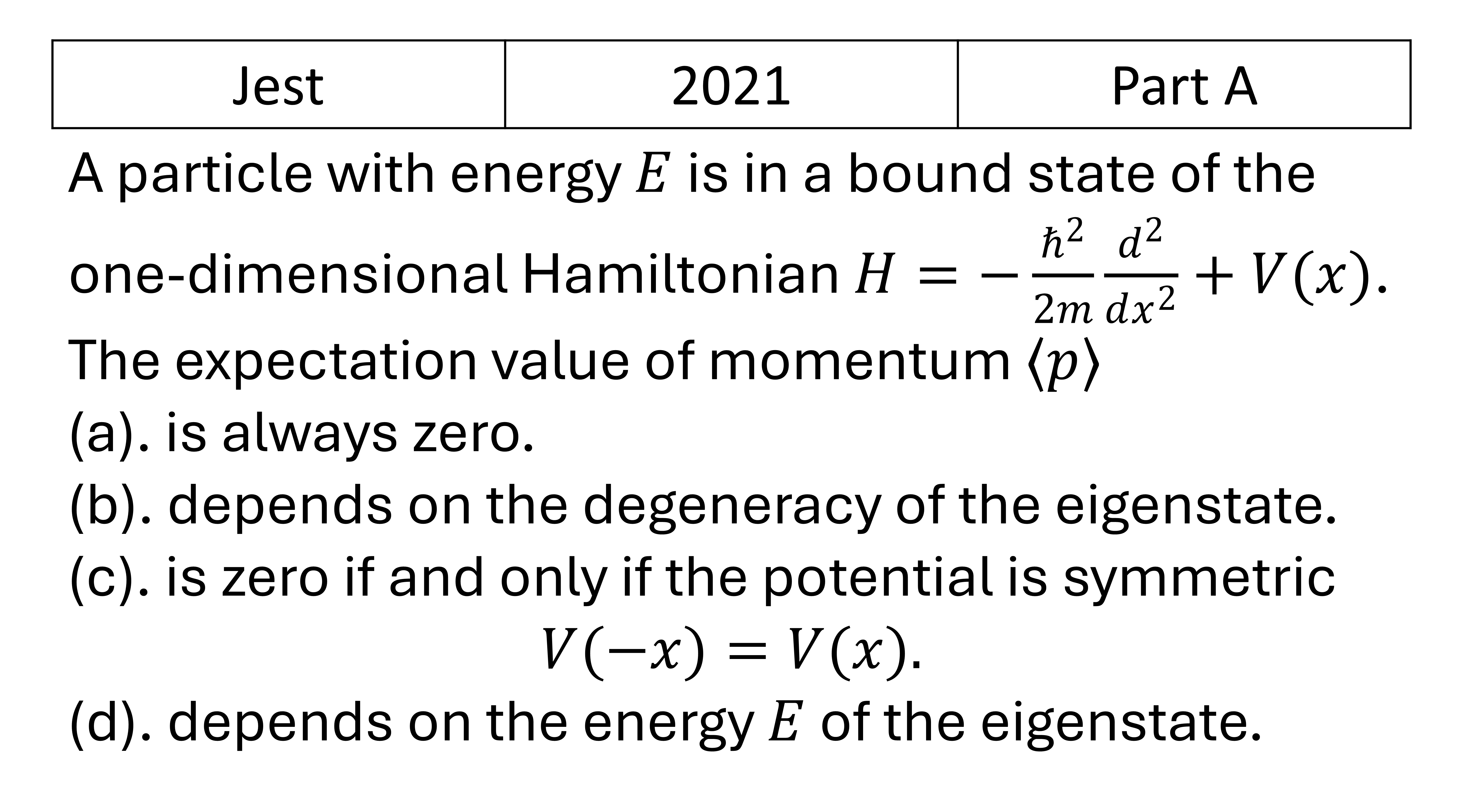 JEST 2021 Basic Quantum Mechanics previous year question JEST_2021_Q9