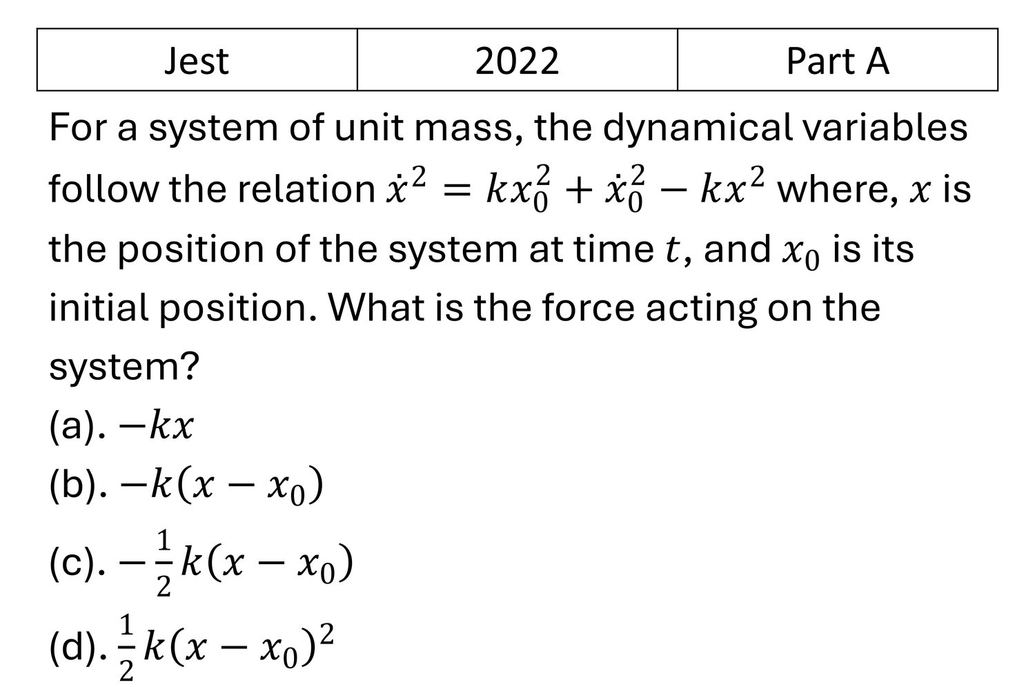 JEST 2022 Basic Mechanics previous year question JEST_2022_Q1