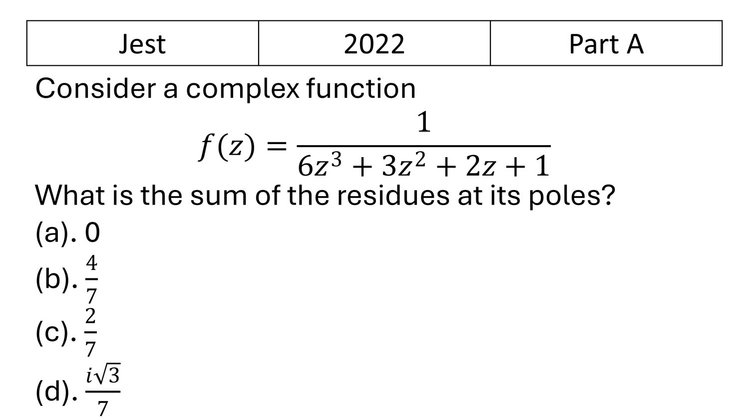 JEST 2022 Complex Analysis previous year question JEST_2022_Q14