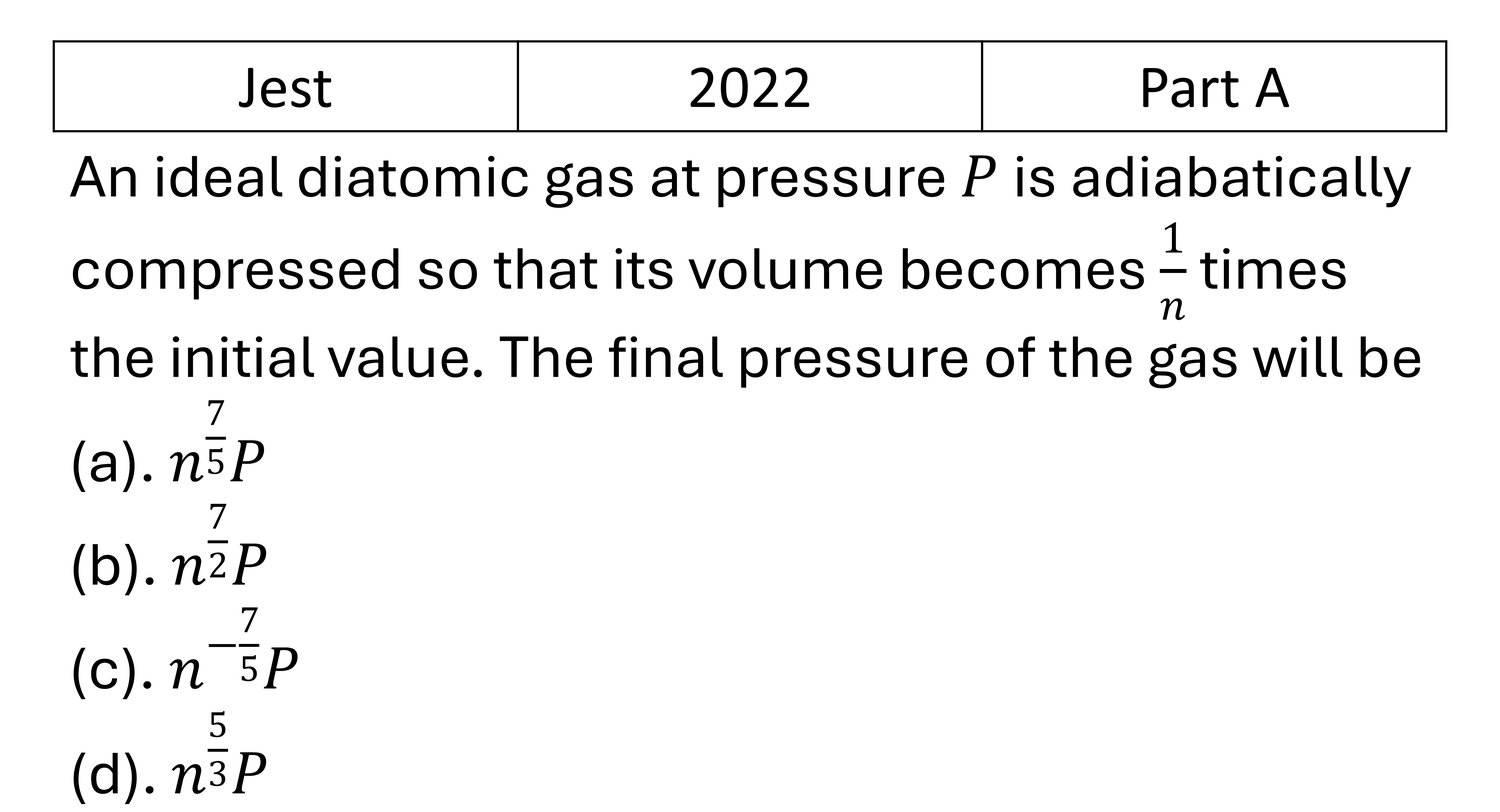 JEST 2022 Laws of thermodynamics previous year question JEST_2022_Q21
