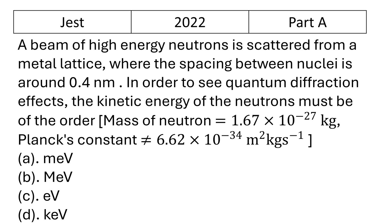 JEST 2022 Basic Quantum Mechanics previous year question JEST_2022_Q22