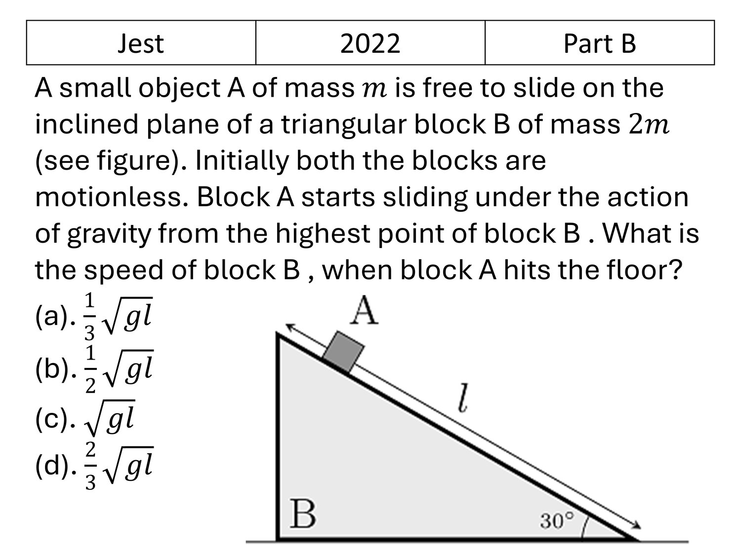 JEST 2022 Basic Mechanics previous year question JEST_2022_Q27