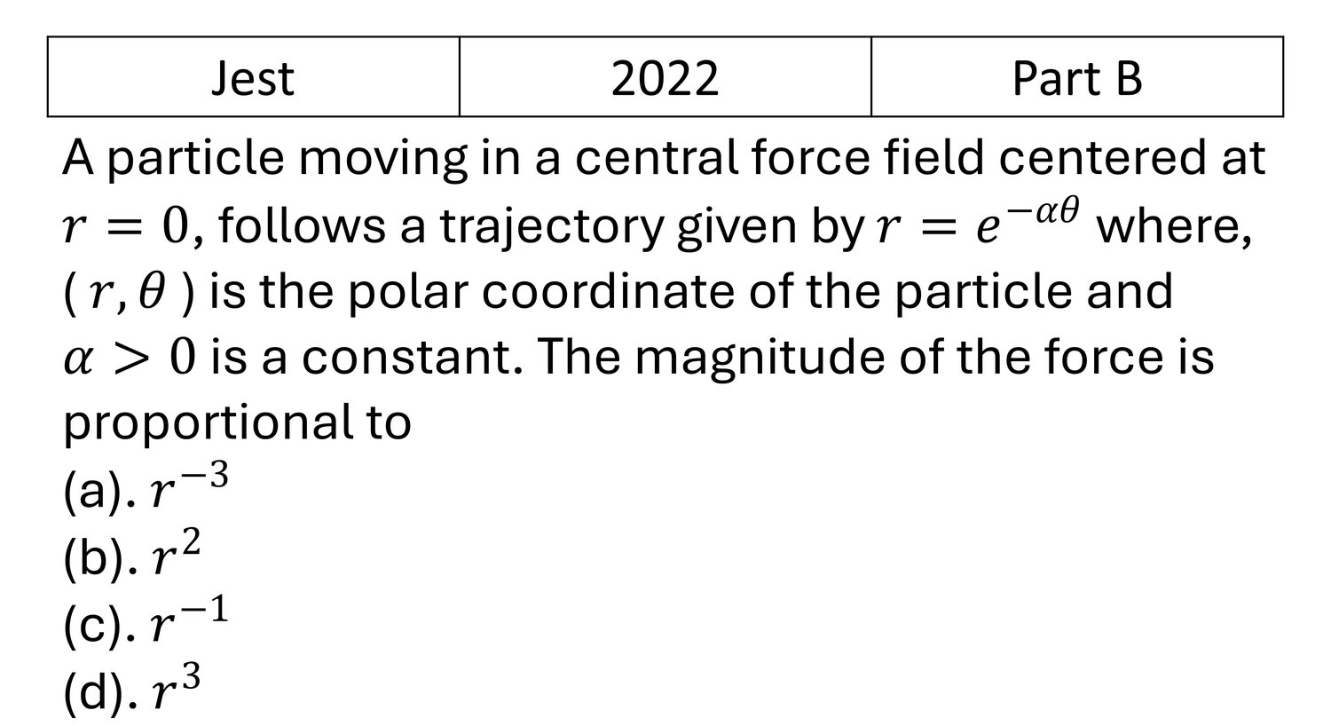 JEST 2022 Central Force and Gravitation previous year question JEST_2022_Q28