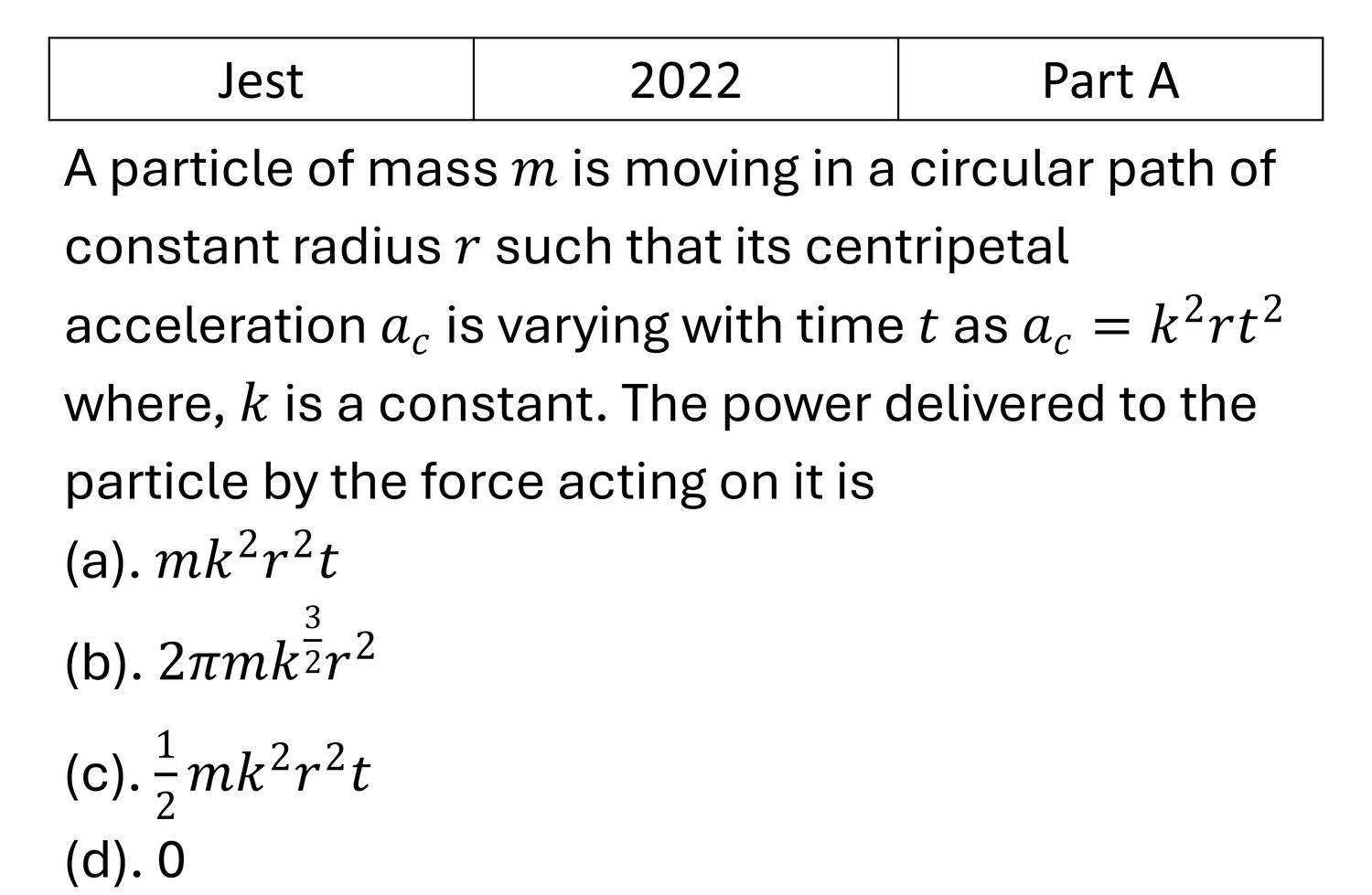 JEST 2022 Basic Mechanics previous year question JEST_2022_Q3