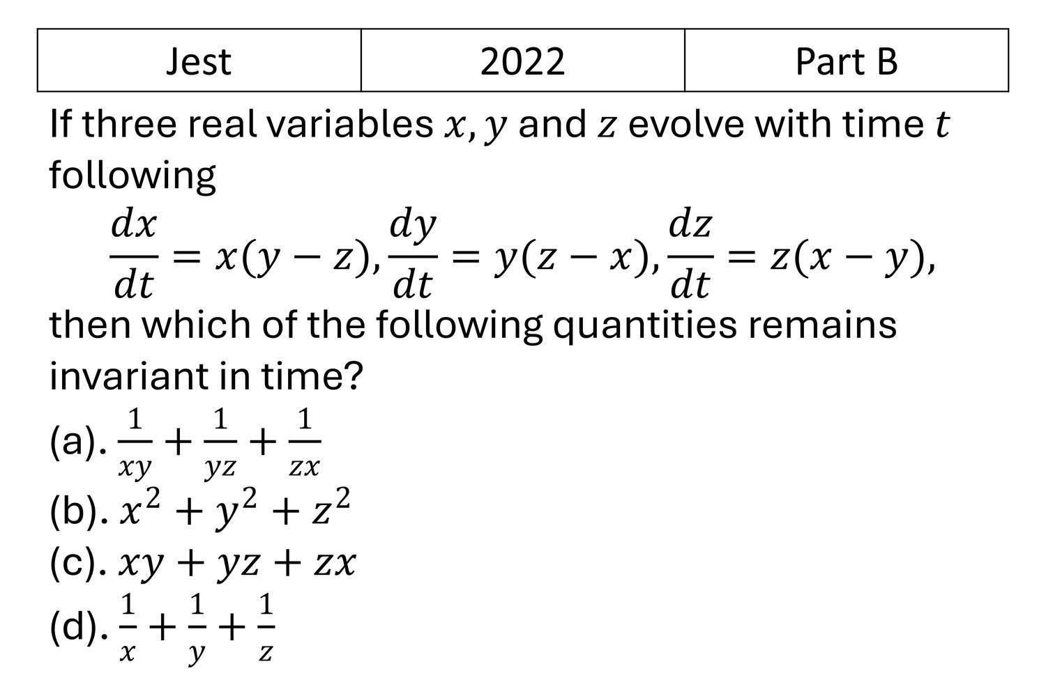 JEST 2022 Differential Equation previous year question JEST_2022_Q37