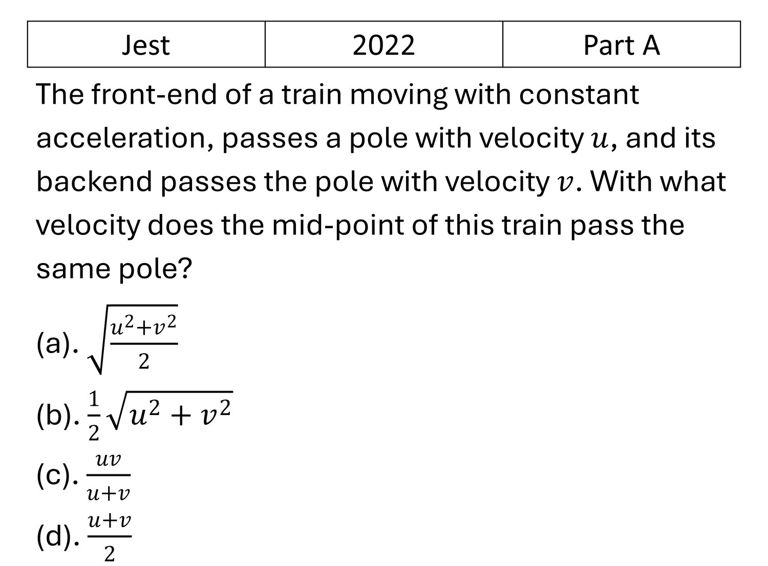 JEST 2022 Basic Mechanics previous year question JEST_2022_Q4