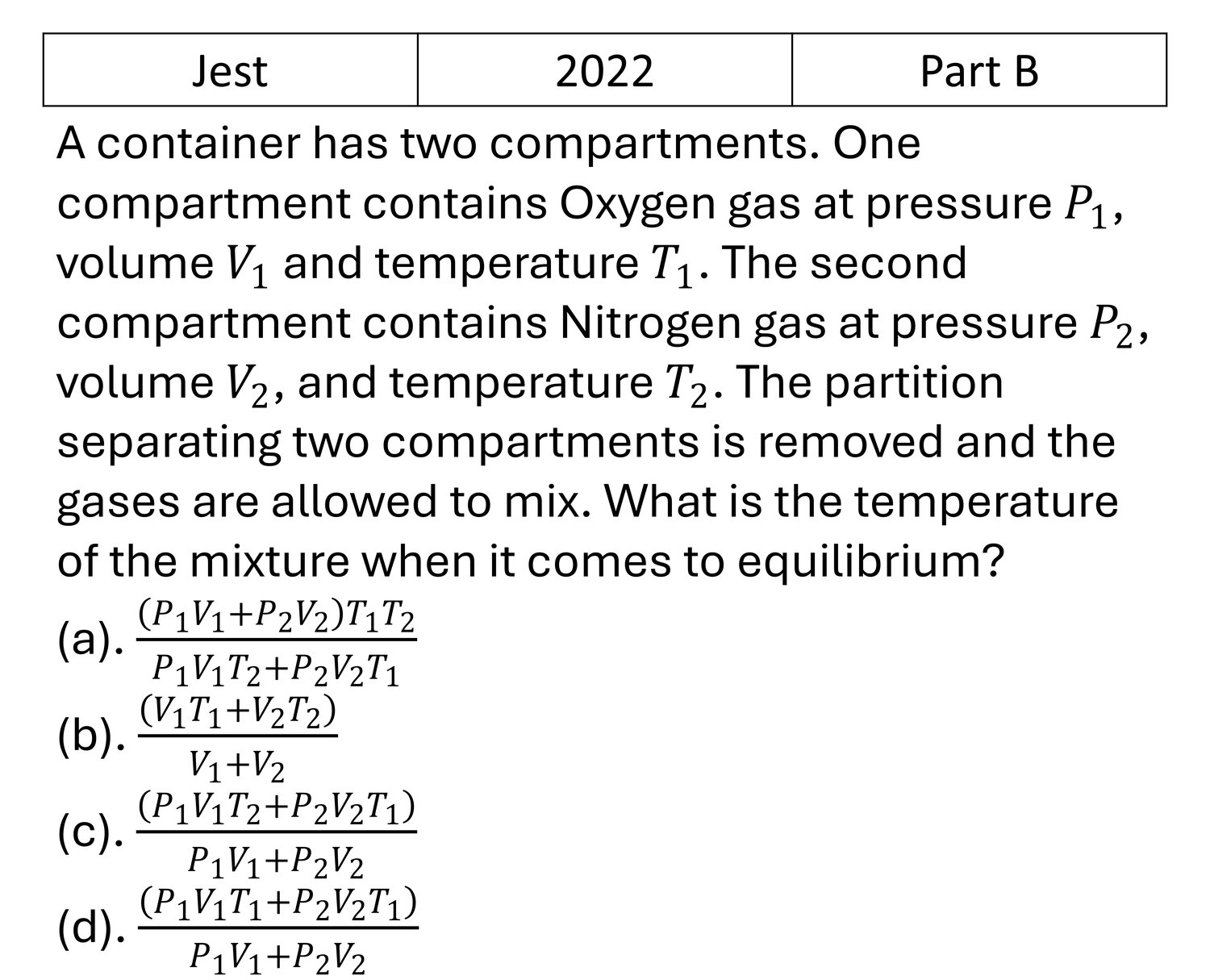 JEST 2022 Laws of thermodynamics previous year question JEST_2022_Q40