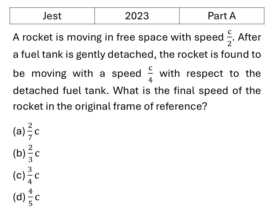 JEST 2023 Relativity previous year question JEST_2023_Q10
