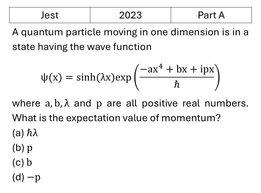 JEST 2023 Basic Quantum Mechanics previous year question JEST_2023_Q16