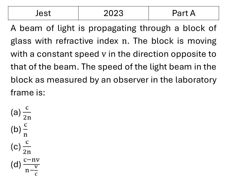 JEST 2023 Relativity previous year question JEST_2023_Q2