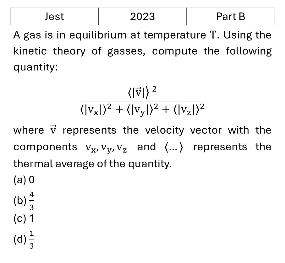 JEST 2023 Kinetic theory of gases previous year question JEST_2023_Q26