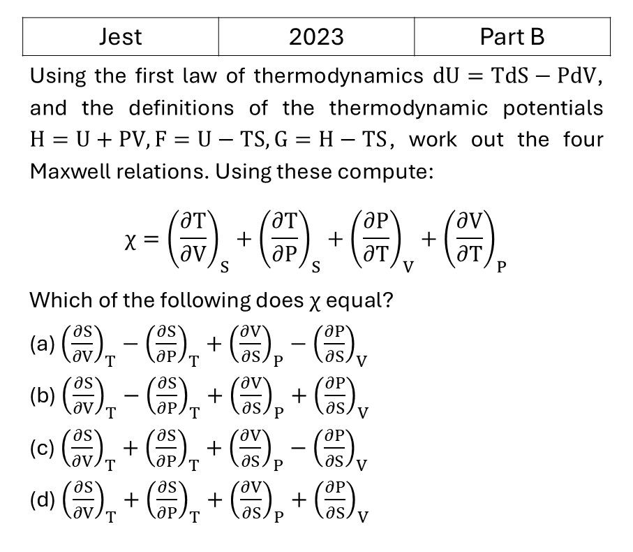 JEST 2023 Laws of thermodynamics previous year question JEST_2023_Q27