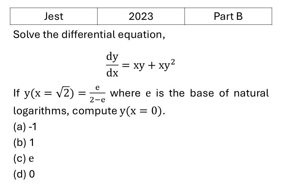 JEST 2023 Differential Equation previous year question JEST_2023_Q29