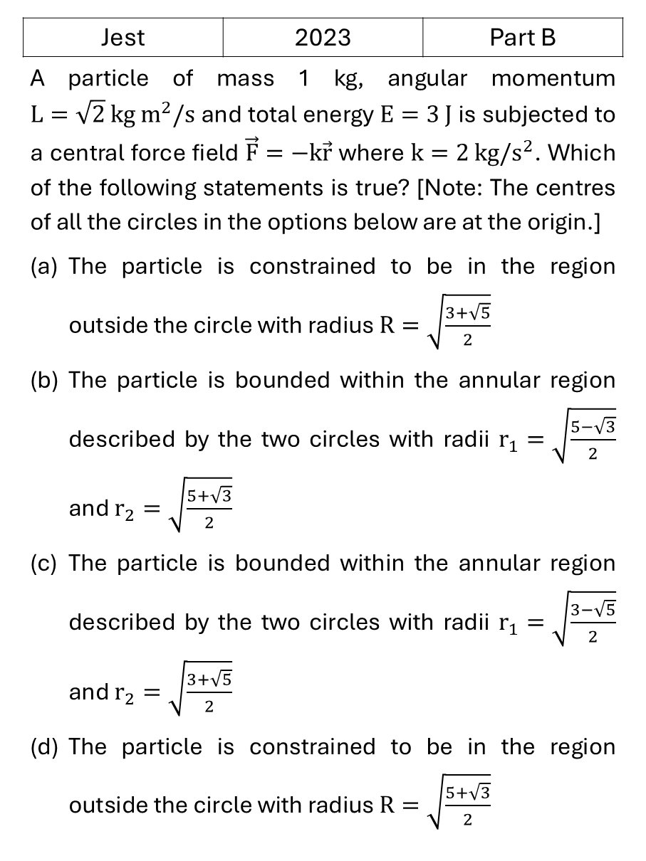 JEST 2023 Central Force and Gravitation previous year question JEST_2023_Q32