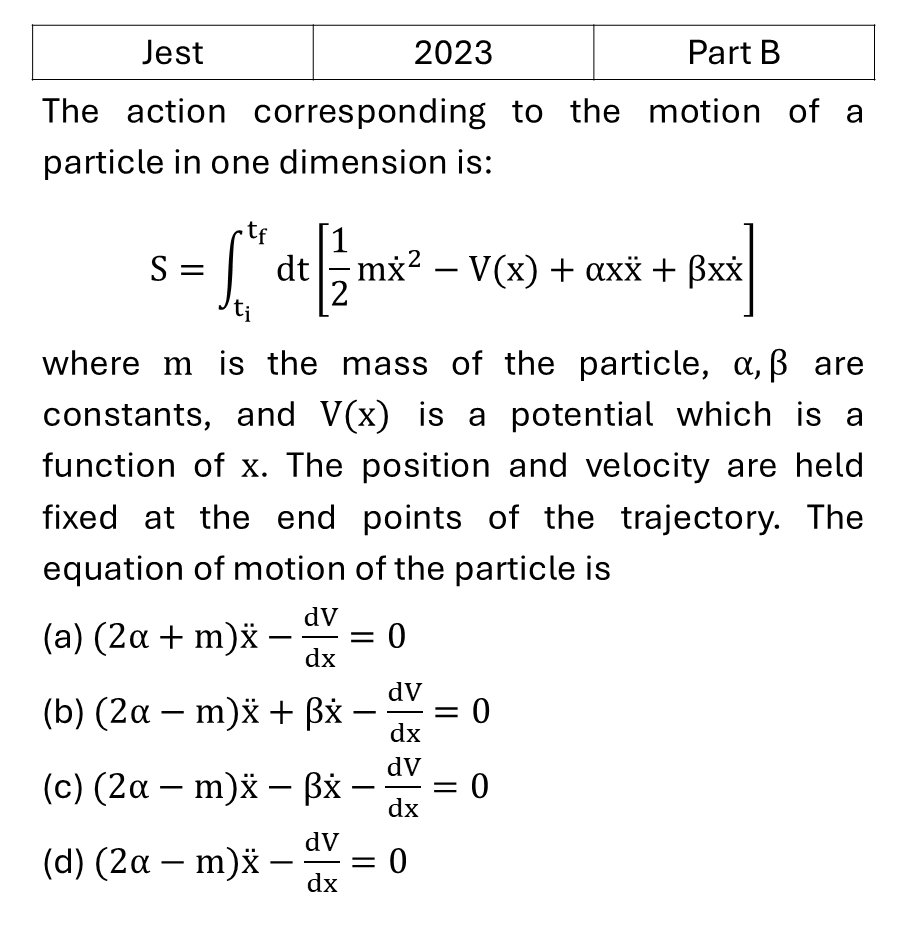 JEST 2023 Lagrangian and Hamiltonian previous year question JEST_2023_Q35