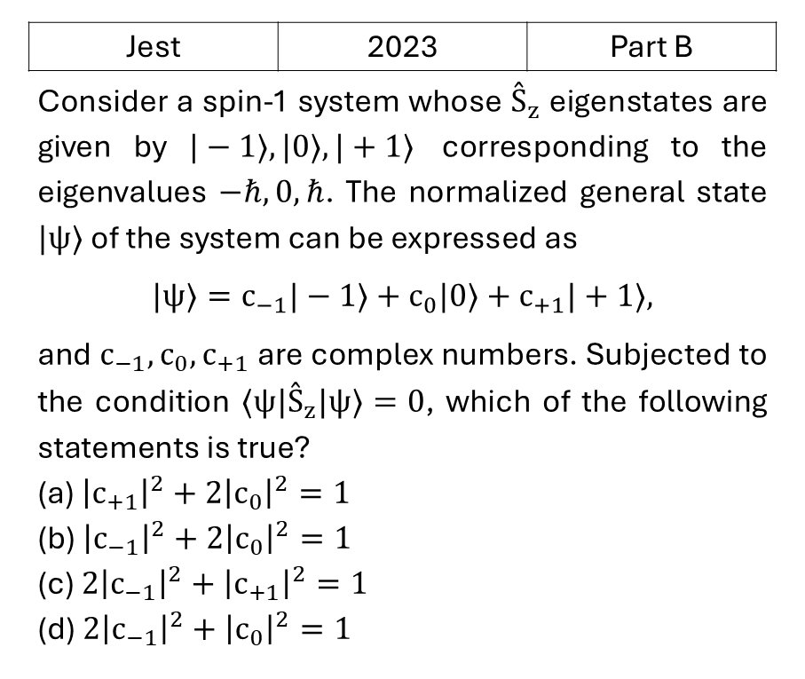 JEST 2023 Angular momentum and hydrogen atom previous year question JEST_2023_Q39