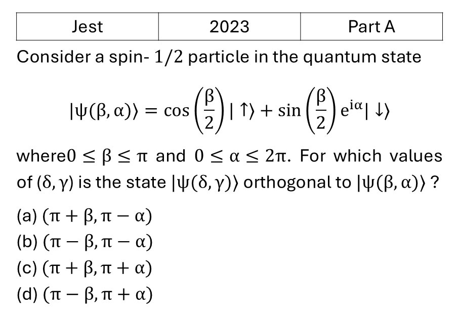 JEST 2023 Basic Quantum Mechanics previous year question JEST_2023_Q4