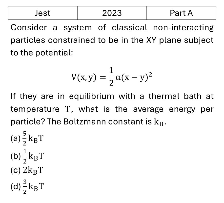JEST 2023 Kinetic theory of gases previous year question JEST_2023_Q5