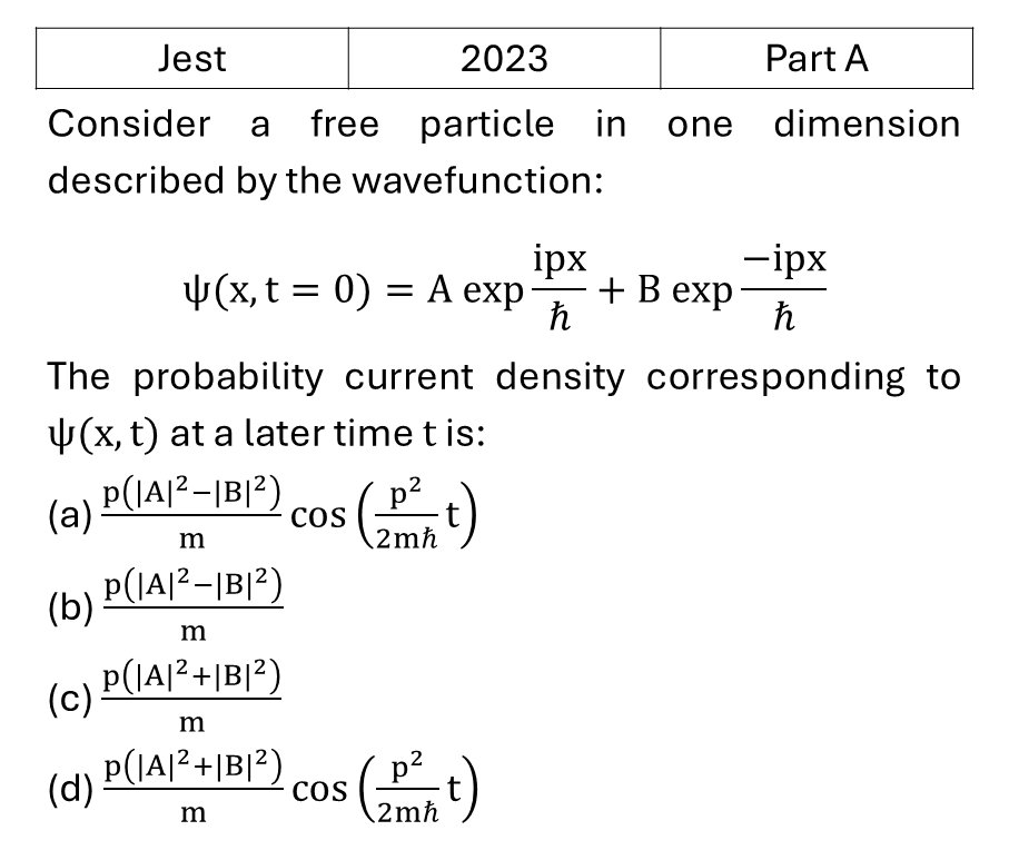 JEST 2023 Basic Quantum Mechanics previous year question JEST_2023_Q7