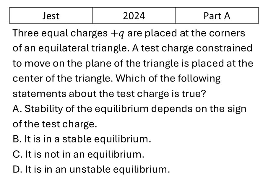 JEST 2024 Electrostatics previous year question JEST_2024_Q1