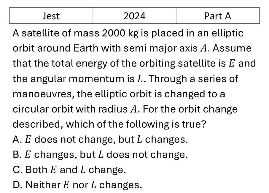 JEST 2024 Central Force and Gravitation previous year question JEST_2024_Q18