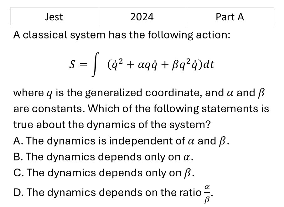 JEST 2024 Lagrangian and Hamiltonian previous year question JEST_2024_Q2