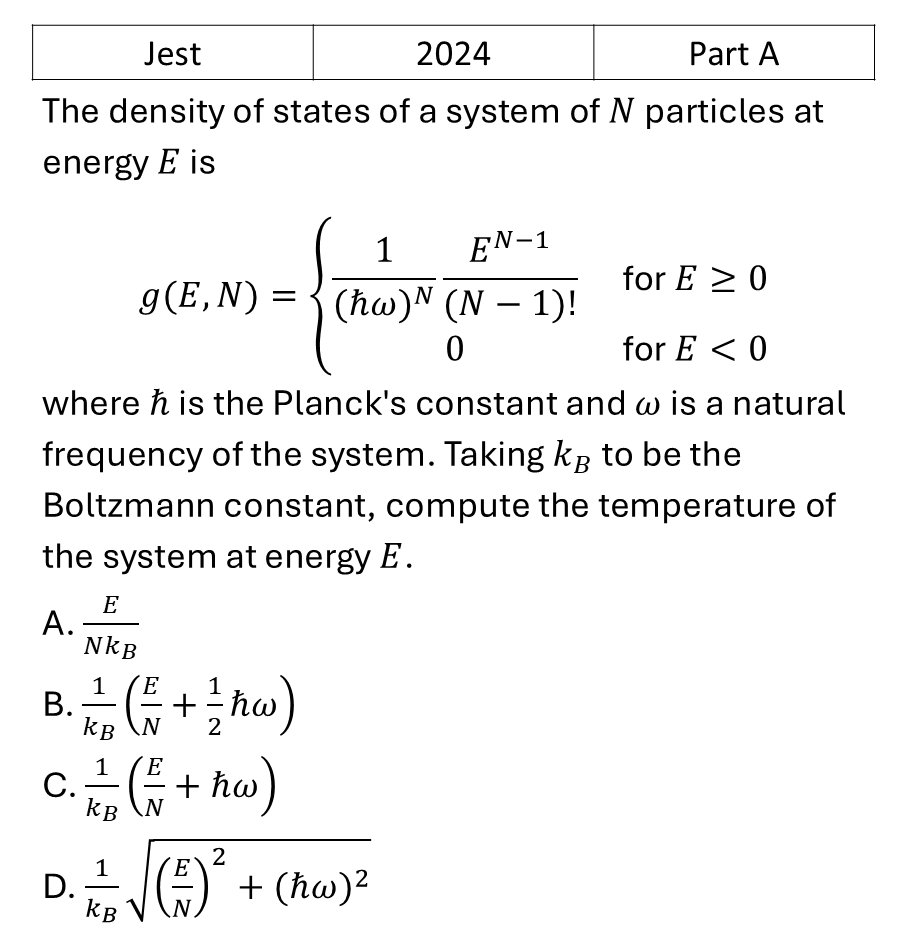 JEST 2024 Microcanonical Ensemble previous year question JEST_2024_Q25