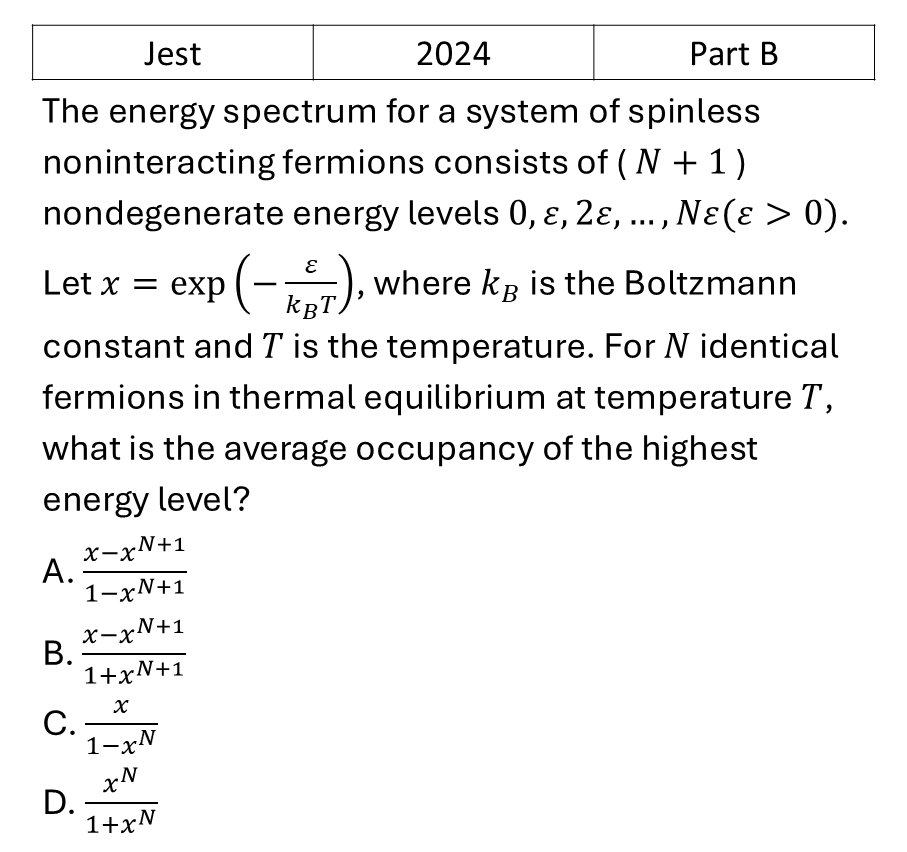 JEST 2024 Canonical Ensemble previous year question JEST_2024_Q26