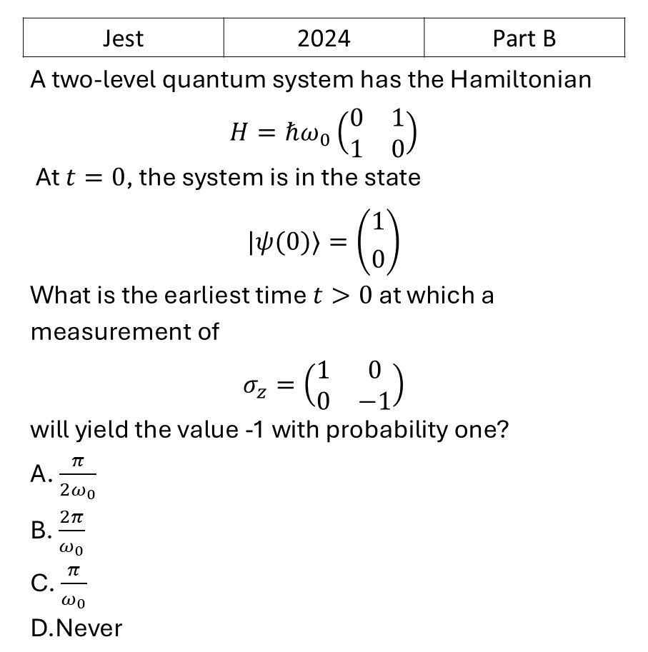 JEST 2024 Basic Quantum Mechanics previous year question JEST_2024_Q27