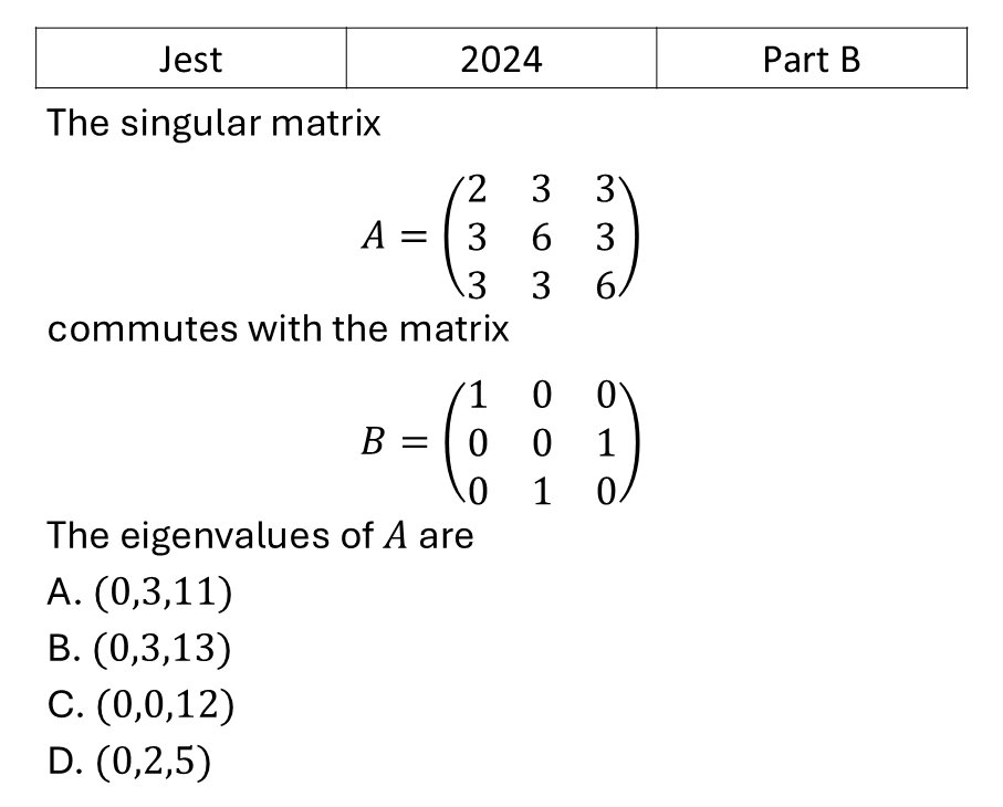 JEST 2024 Matrices previous year question JEST_2024_Q28