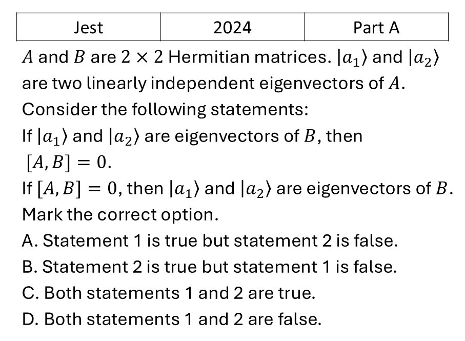 JEST 2024 Basic Quantum Mechanics previous year question JEST_2024_Q3