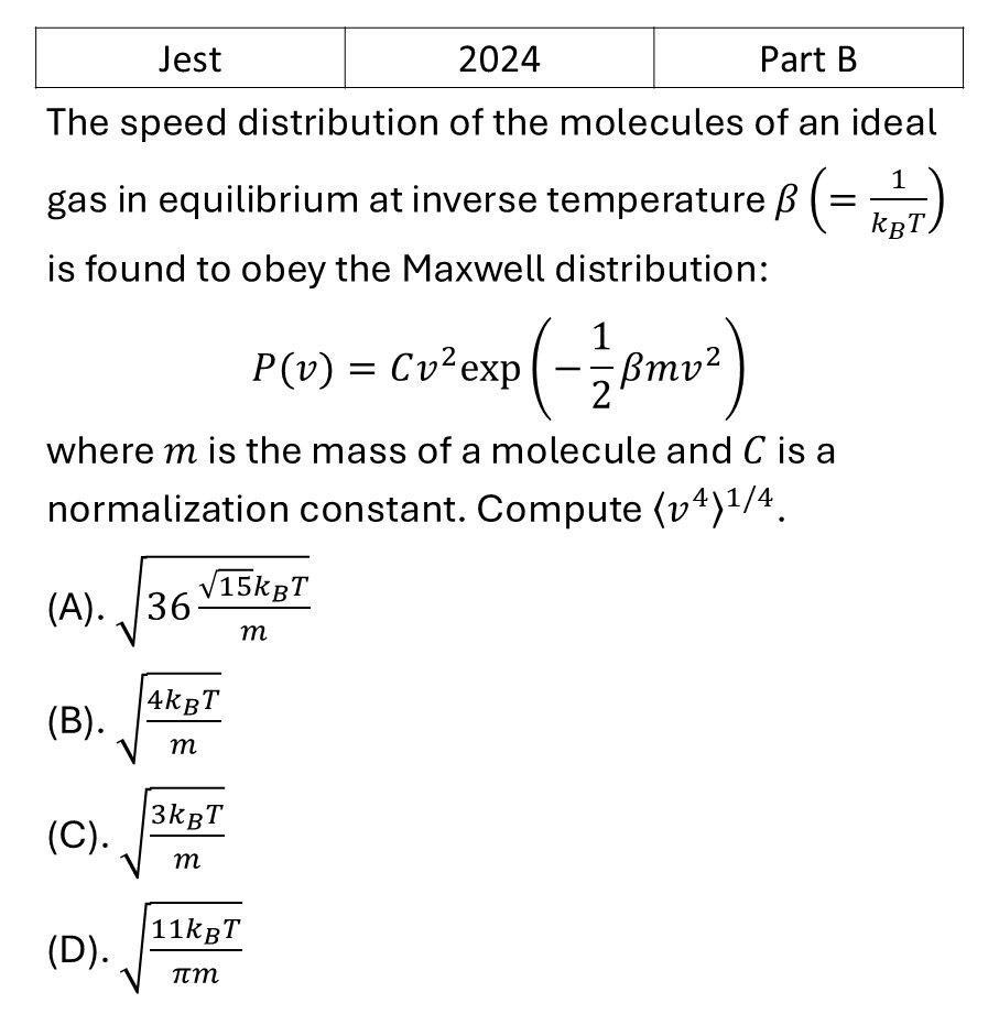 JEST 2024 Kinetic theory of gases previous year question JEST_2024_Q33