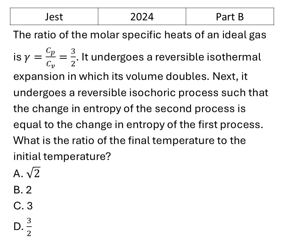 JEST 2024 Laws of thermodynamics previous year question JEST_2024_Q35