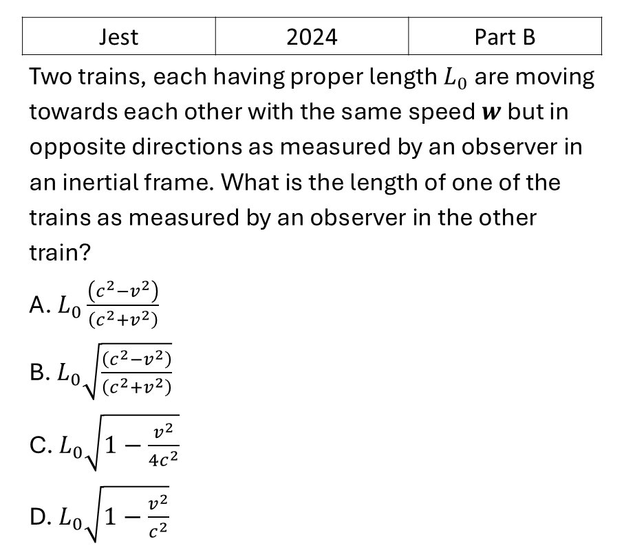 JEST 2024 Relativity previous year question JEST_2024_Q36