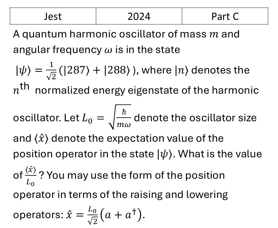 JEST 2024 Quantum Harmonic Oscillator previous year question JEST_2024_Q44