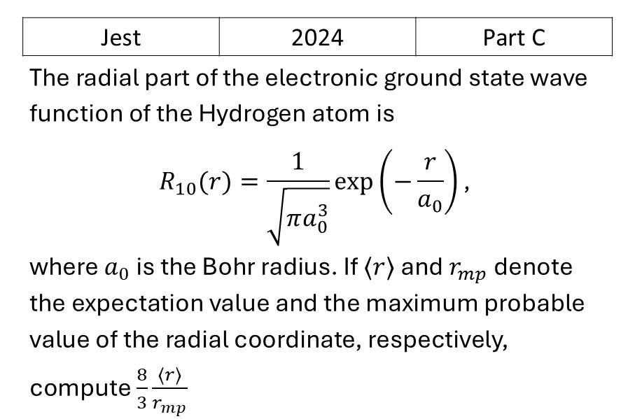 JEST 2024 Angular momentum and hydrogen atom previous year question JEST_2024_Q47