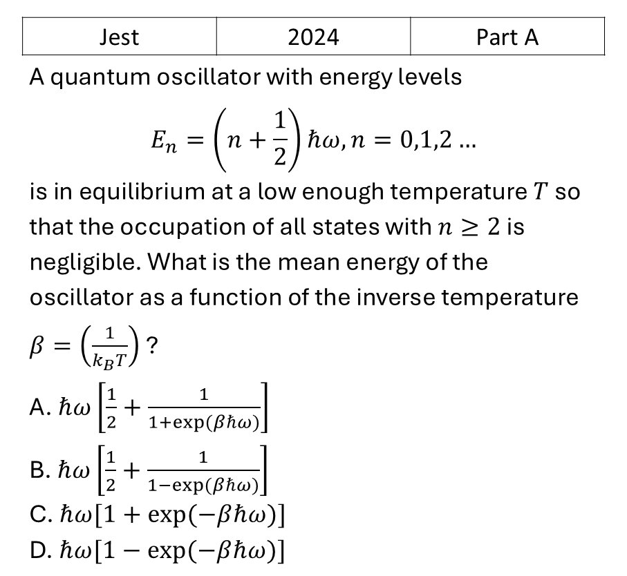 JEST 2024 Canonical Ensemble previous year question JEST_2024_Q5