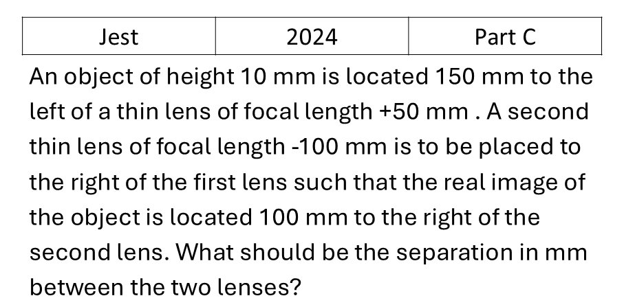JEST 2024 Ray Optics previous year question JEST_2024_Q50