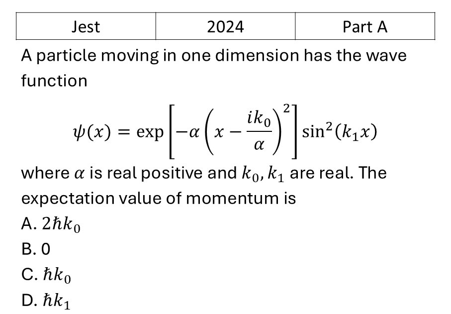 JEST 2024 Basic Quantum Mechanics previous year question JEST_2024_Q6