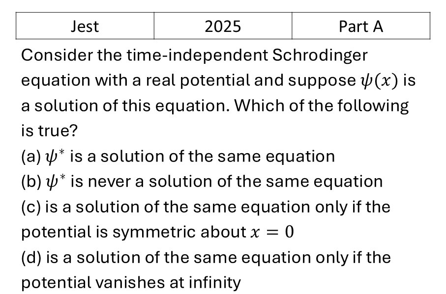JEST 2025 Basic Quantum Mechanics previous year question JEST_2025_Q14