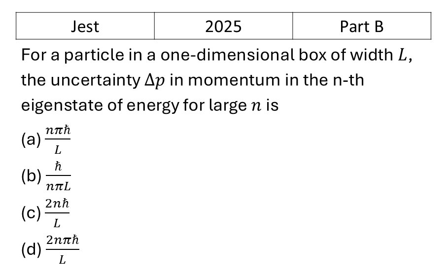 JEST 2025 Basic Quantum Mechanics previous year question JEST_2025_Q30