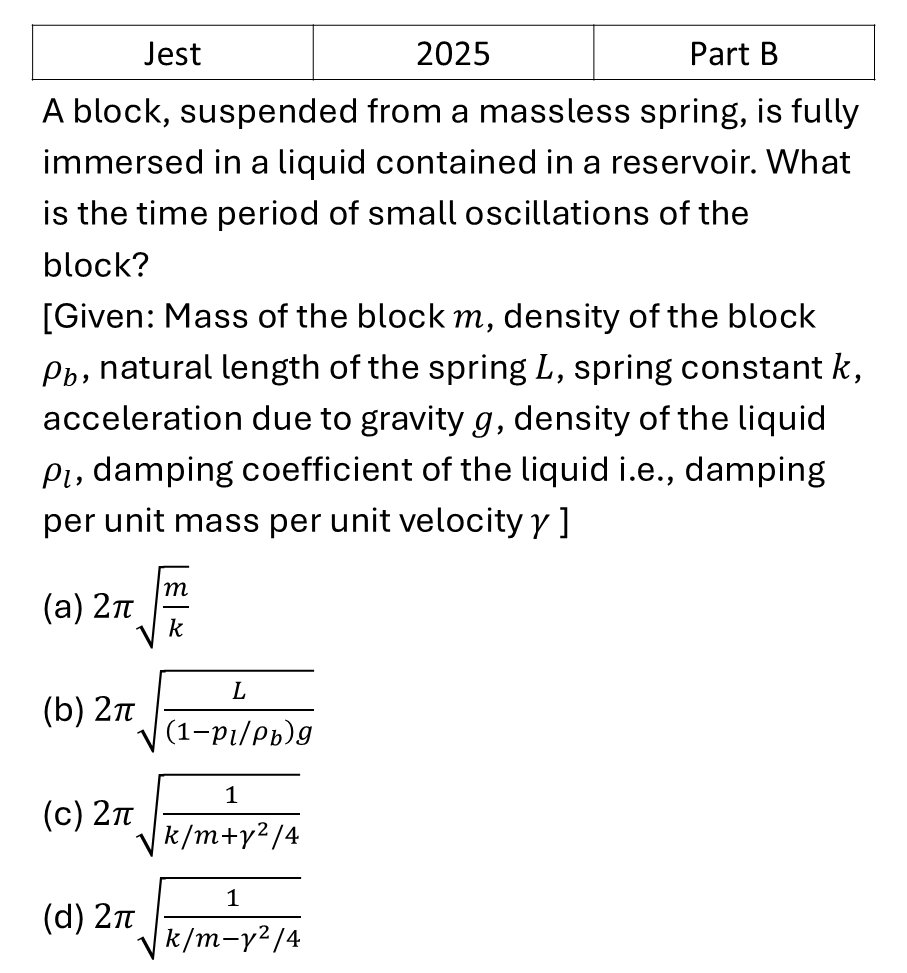 JEST 2025 Oscillations previous year question JEST_2025_Q34