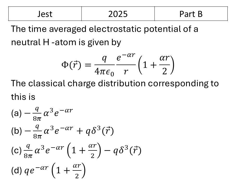 JEST 2025 Electrostatics previous year question JEST_2025_Q36