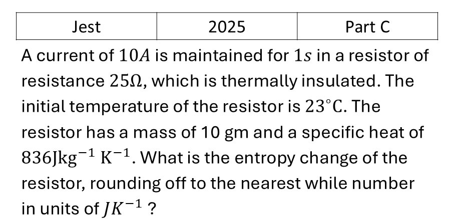 JEST 2025 Laws of thermodynamics previous year question JEST_2025_Q45