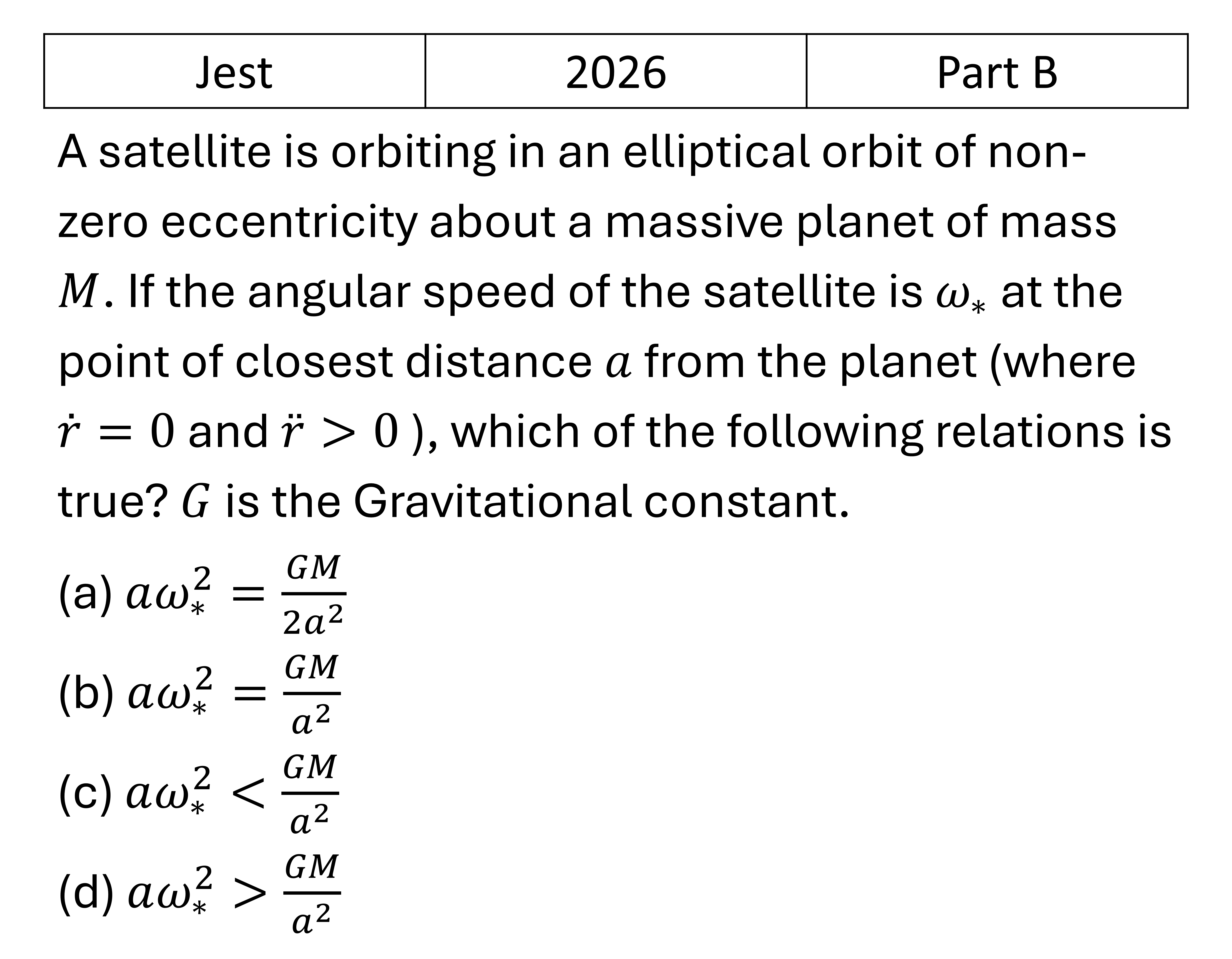 JEST 2026 Central Force and Gravitation previous year question JEST_2026_Q13