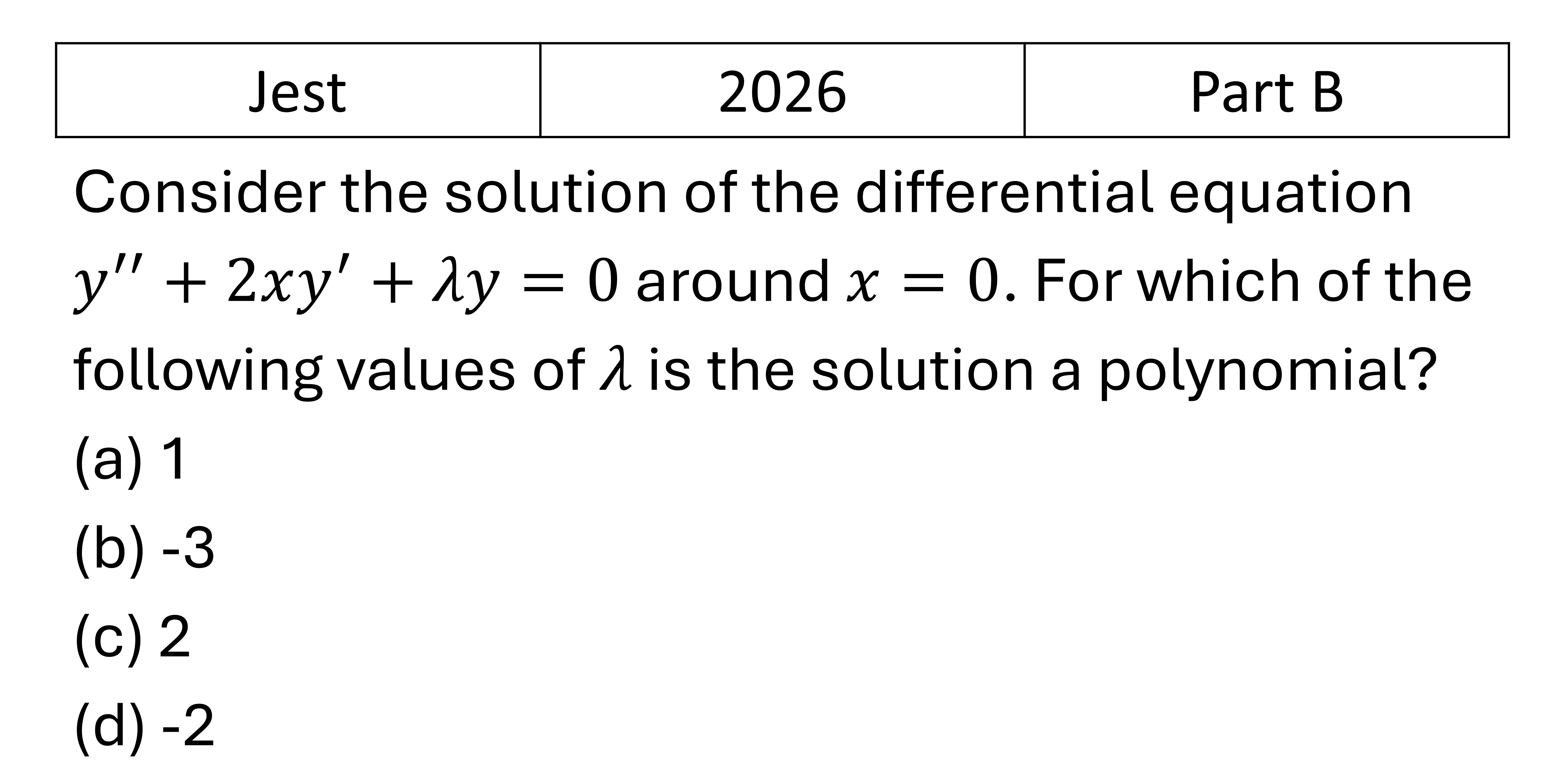 JEST 2026 Differential Equation previous year question JEST_2026_Q20